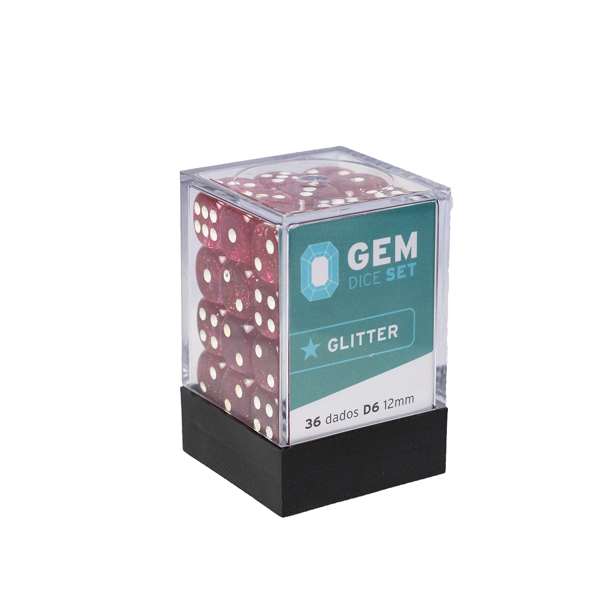 GEM Dice - 36 d6 de 12mm - Glitter - Vermelho Rosé