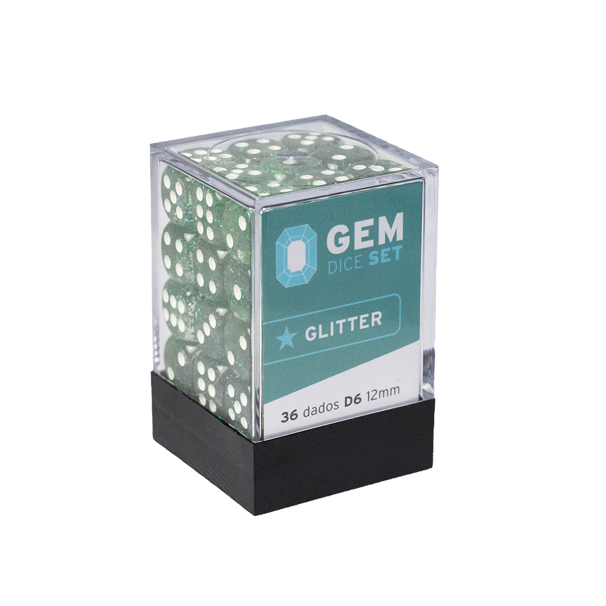 GEM Dice - 36 d6 de 12mm - Glitter - Verde