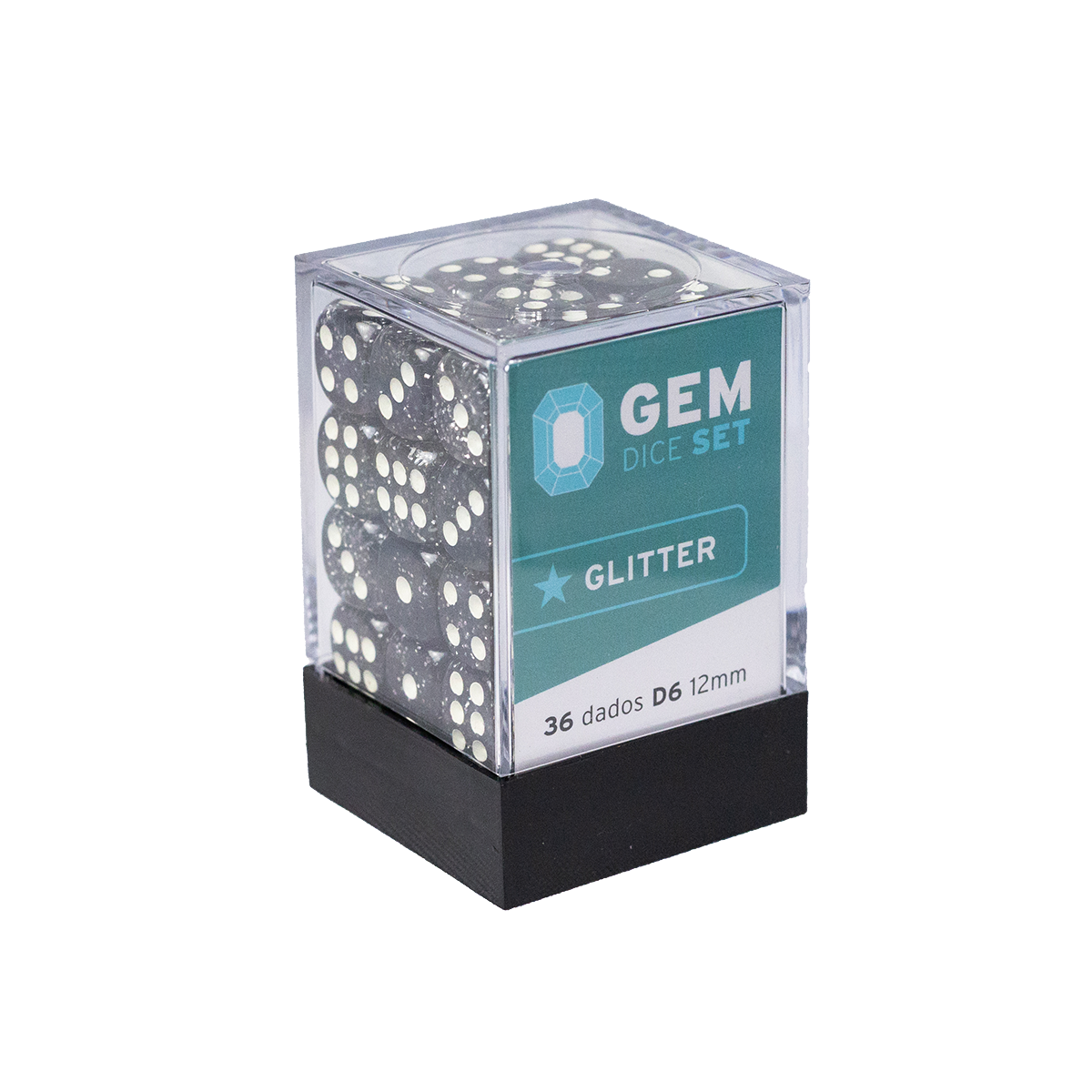GEM Dice - 36 d6 de 12mm - Glitter - Preto